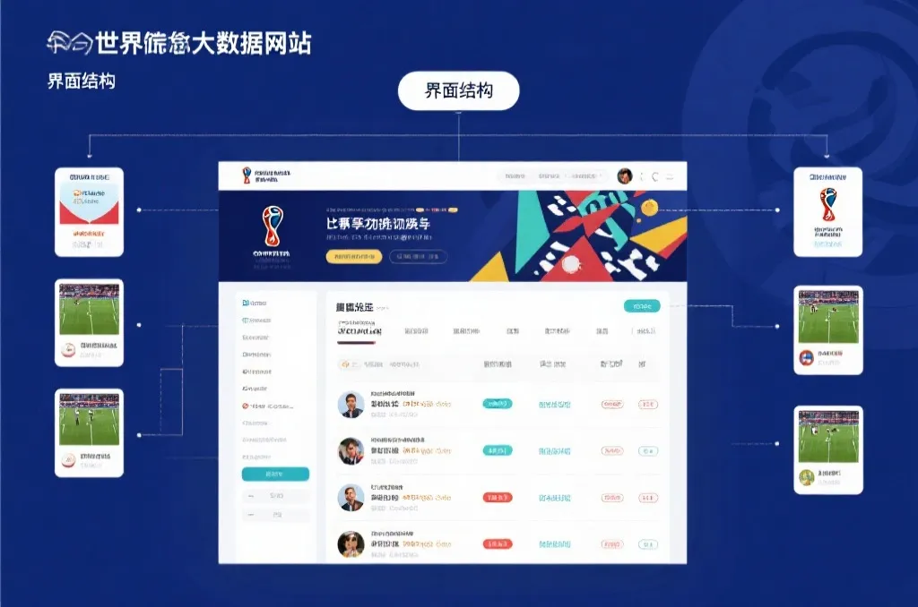 世界杯数据网站界面结构示意图,包含赛事筛选、阶段切换与比赛列表